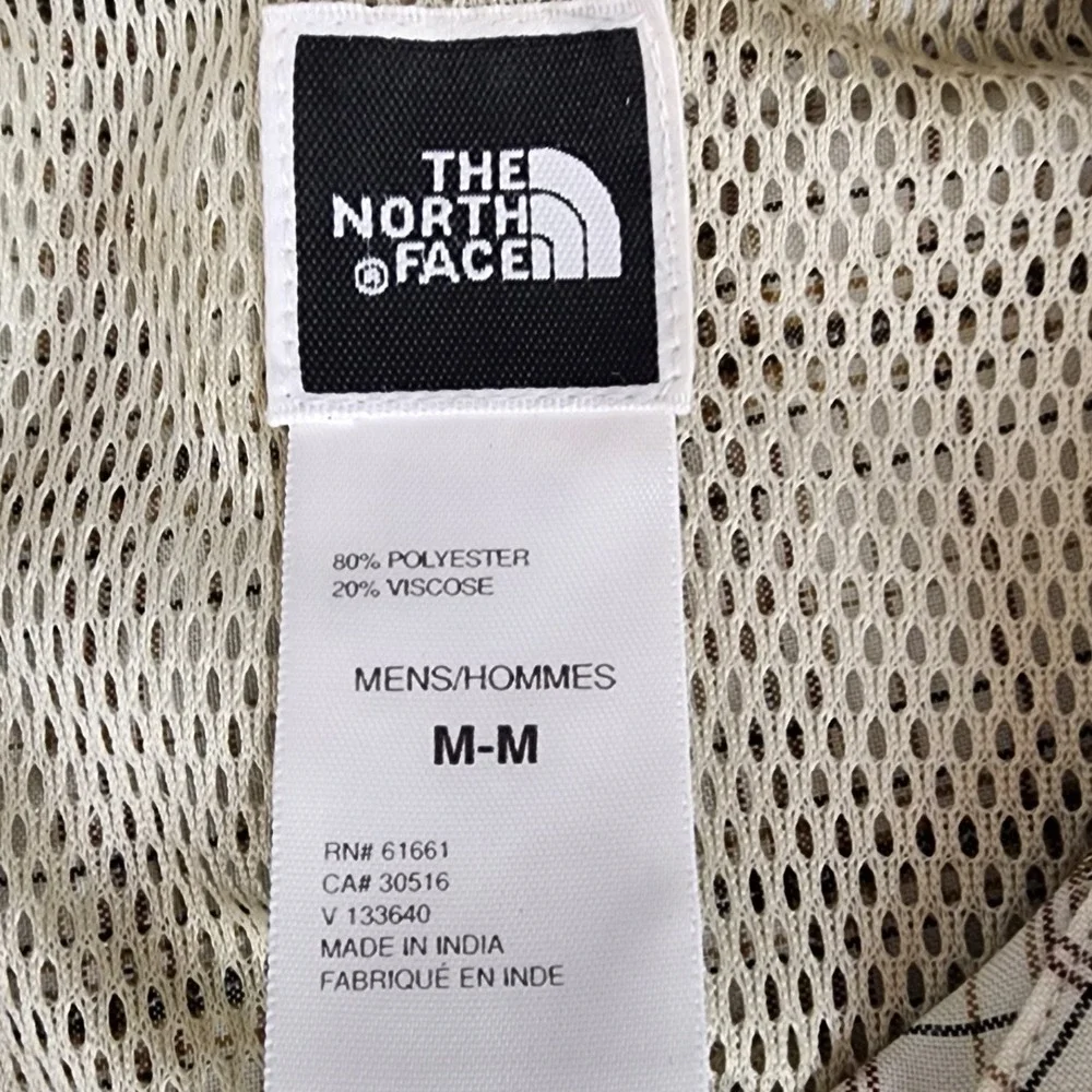 The North Face Mens Cream Brown Plaid Short Sleeve Button Down Shirt Size Medium